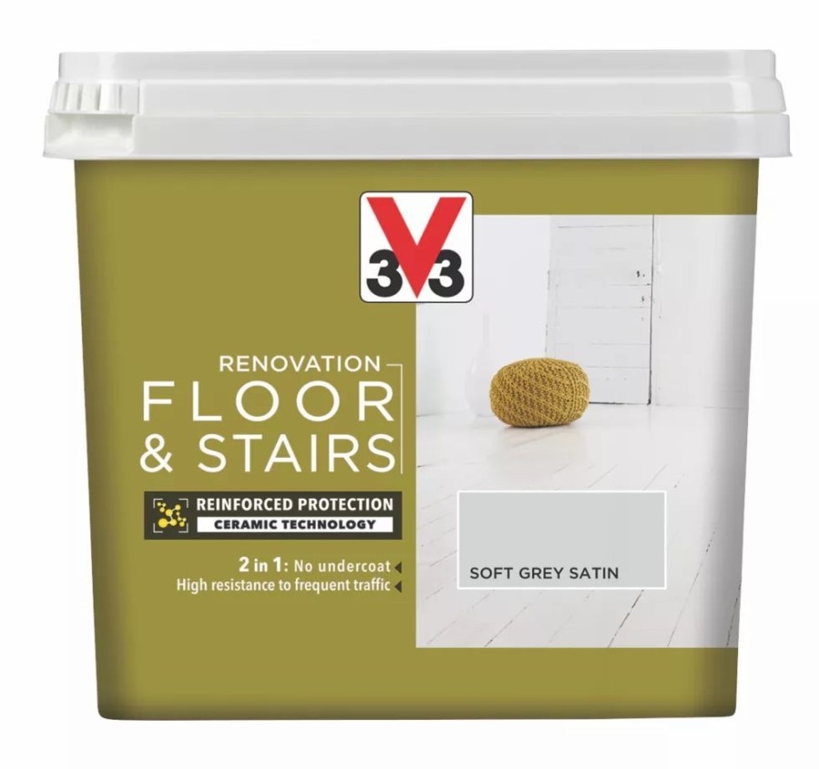 Decorating * | V33 Satin Soft Grey Acrylic Floor & Stair Paint 750Ml