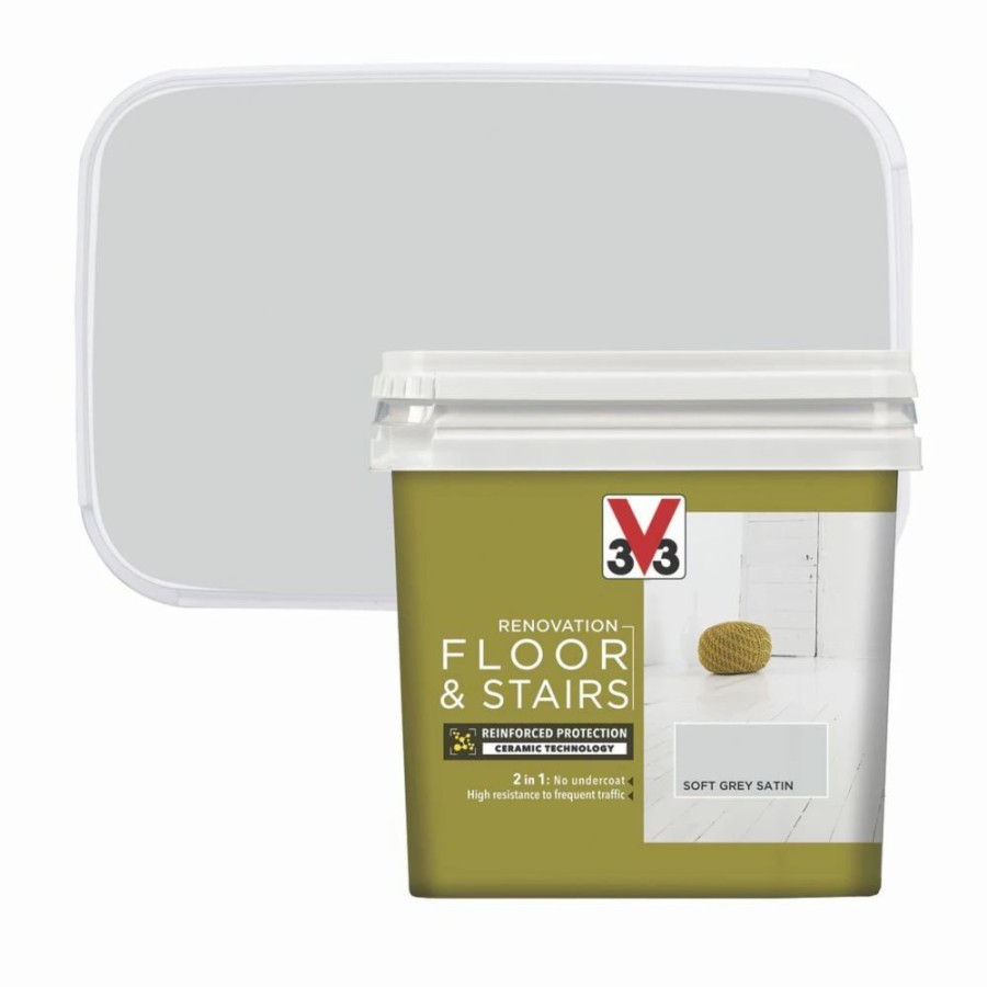 Decorating * | V33 Satin Soft Grey Acrylic Floor & Stair Paint 750Ml