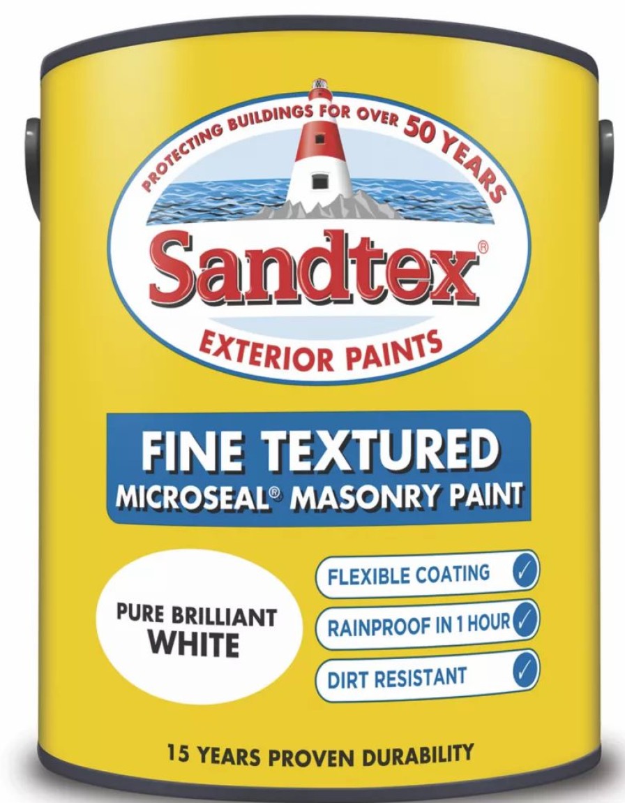 Decorating * | Sandtex Fine Textured Masonry Paint Pure Brilliant White 5Ltr