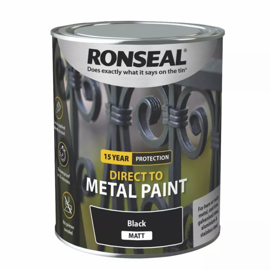 Decorating * | Ronseal Matt Metal Paint Black 750Ml