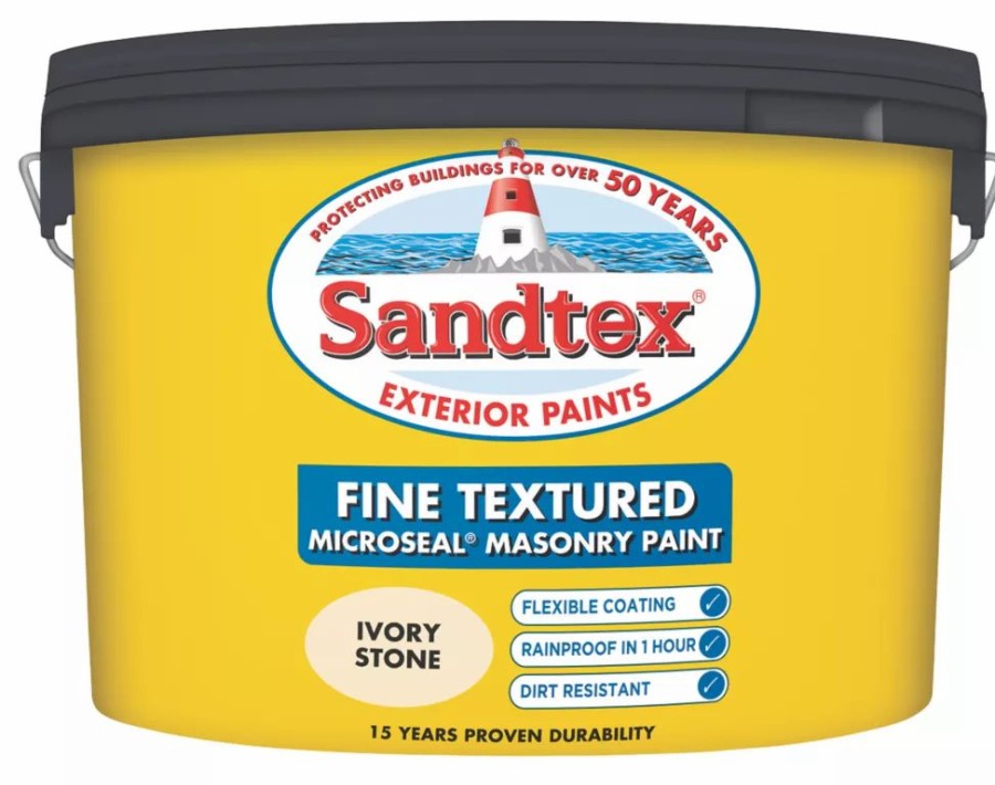 Decorating * | Sandtex Fine Textured Masonry Paint Ivory Stone 10Ltr