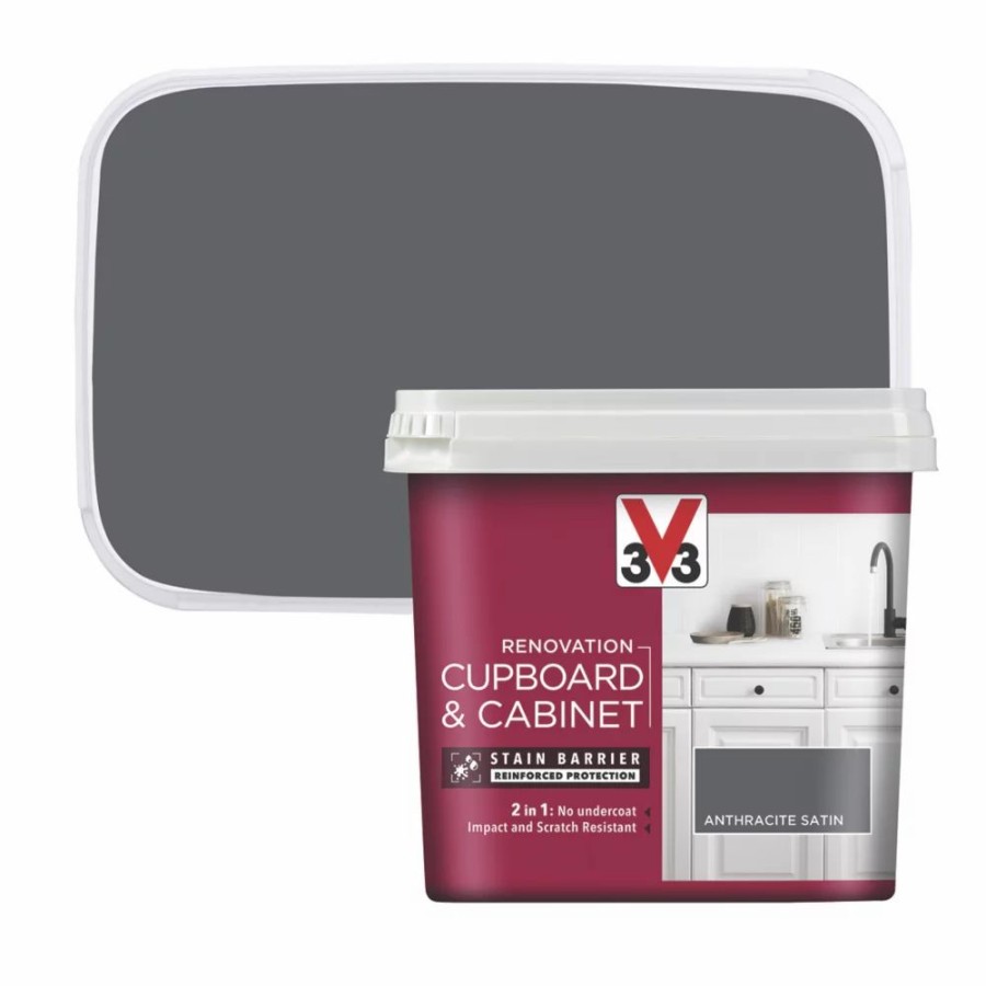 Decorating * | V33 Satin Anthracite Grey Trim Cabinet Paint 750Ml