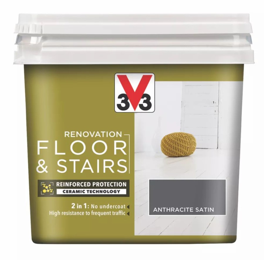 Decorating * | V33 Satin Anthracite Grey Acrylic Floor & Stair Paint 750Ml