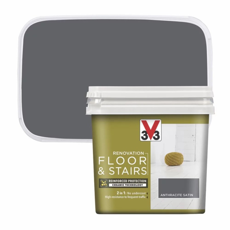 Decorating * | V33 Satin Anthracite Grey Acrylic Floor & Stair Paint 750Ml