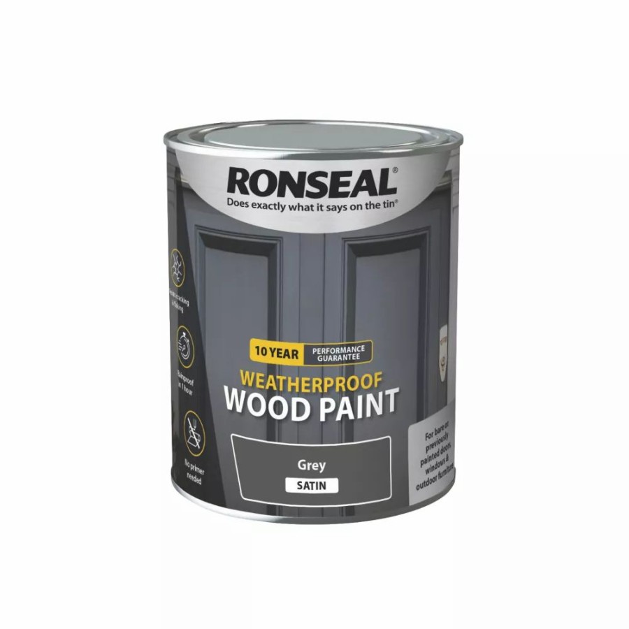 Decorating * | Ronseal 10-Year Exterior Wood Paint Satin Grey 750Ml