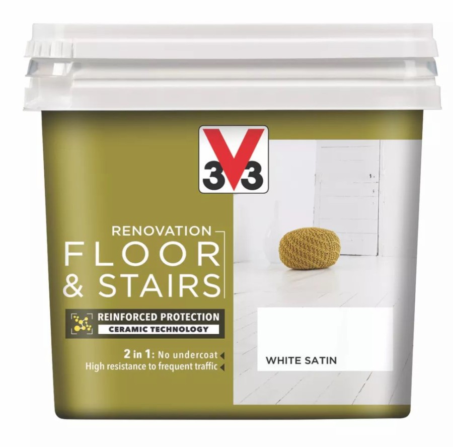 Decorating * | V33 Satin White Acrylic Floor & Stair Paint 750Ml