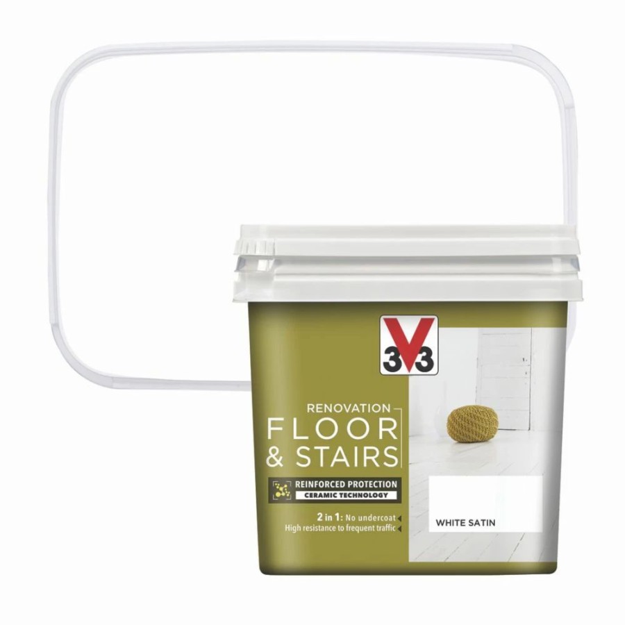 Decorating * | V33 Satin White Acrylic Floor & Stair Paint 750Ml