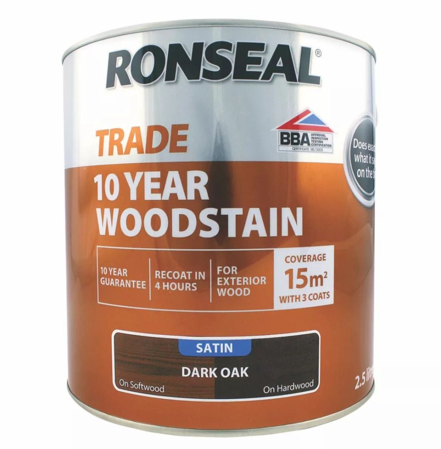 Decorating * | Ronseal Trade 10 Year Woodstain Satin Dark Oak 2.5Ltr