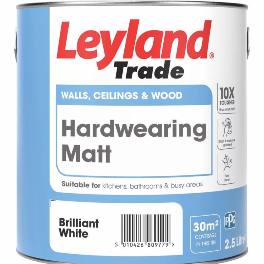 Decorating * | Leyland Trade Hardwearing Matt Brilliant White Emulsion Paint 2.5Ltr