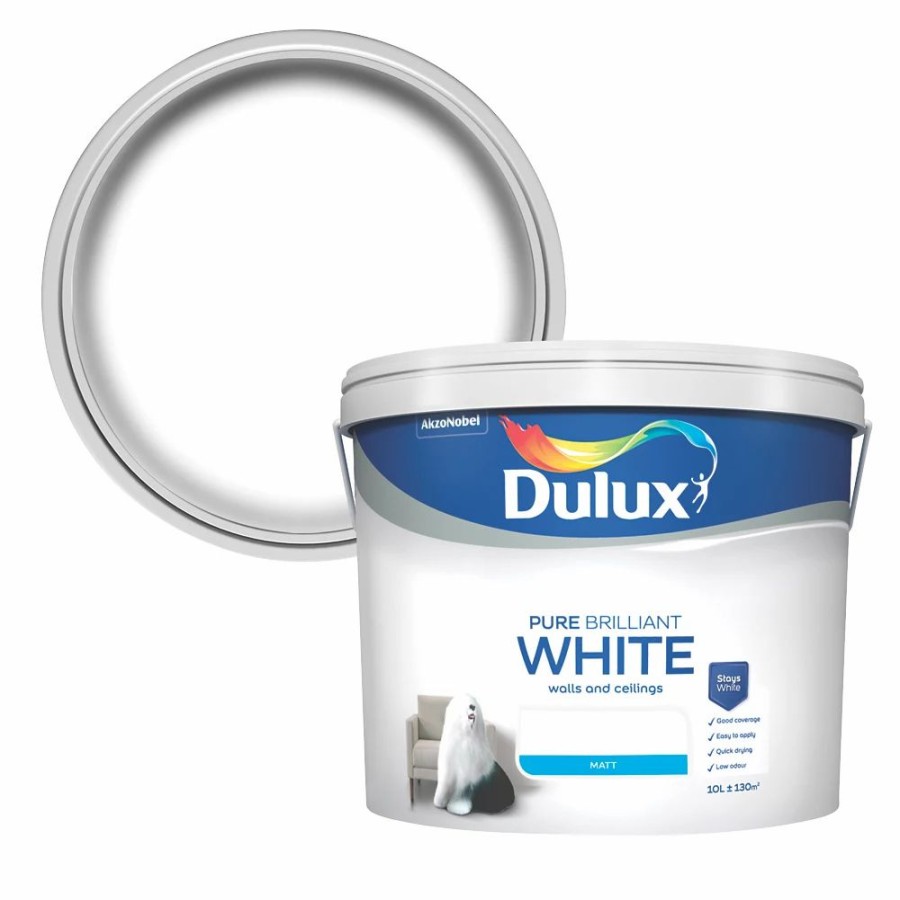 Decorating * | Dulux Matt Pure Brilliant White Emulsion Paint 10Ltr