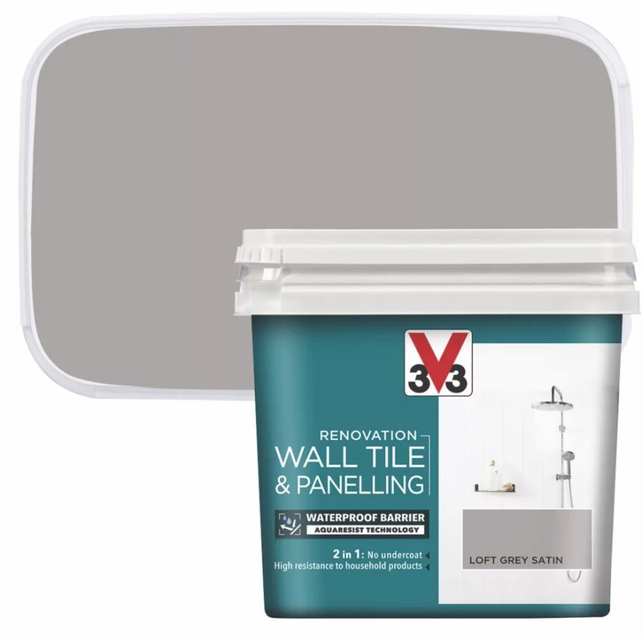 Decorating * | V33 Satin Loft Grey Acrylic Wall Tile & Panelling Paint 750Ml