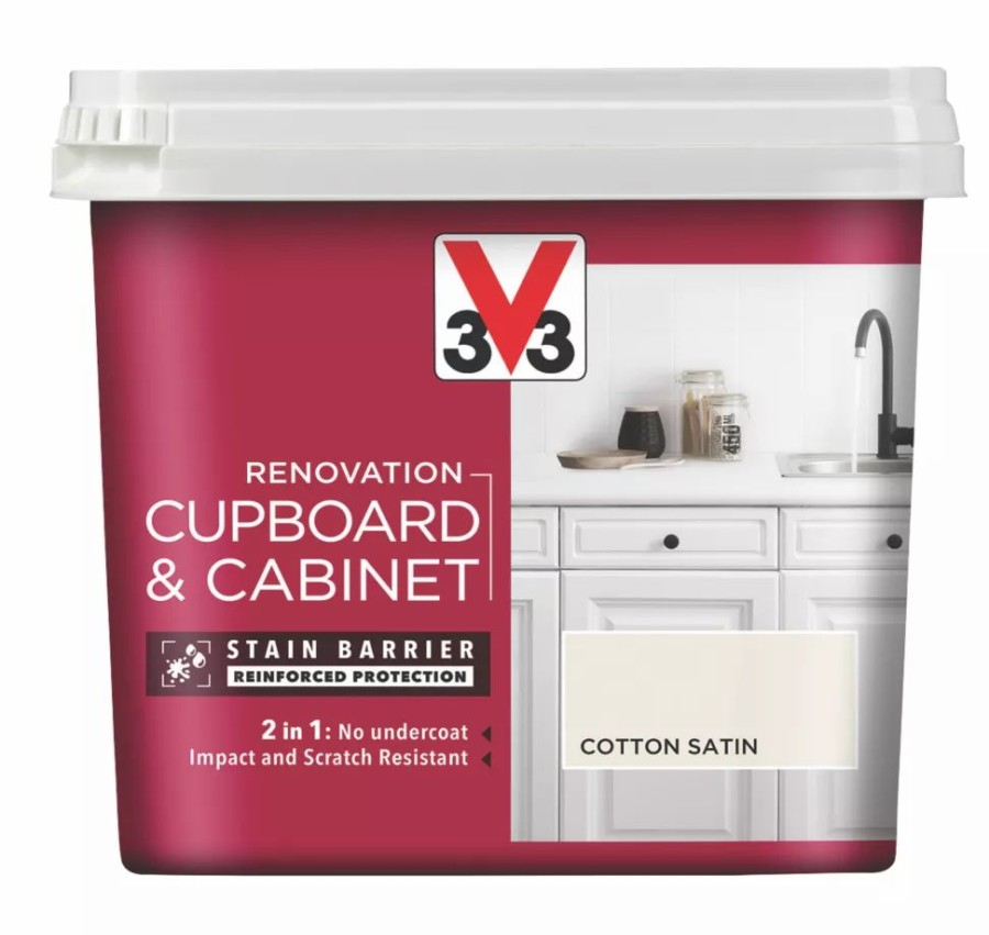 Decorating * | V33 Satin Cotton Off-White Trim Cabinet Paint 750Ml