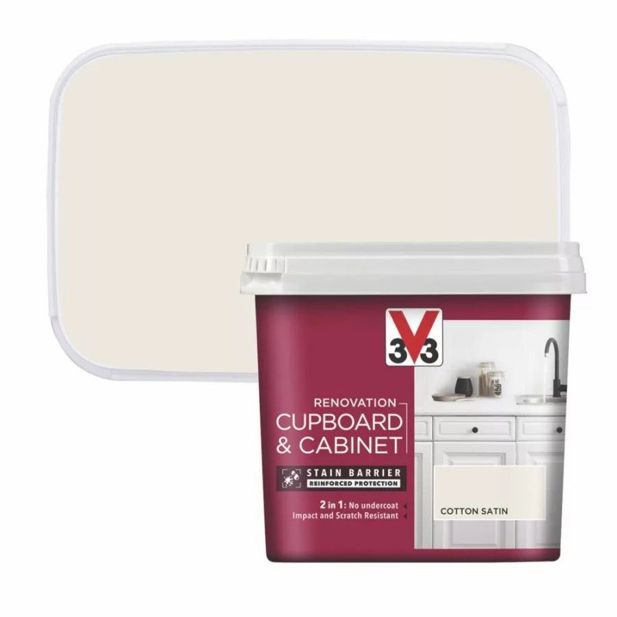 Decorating * | V33 Satin Cotton Off-White Trim Cabinet Paint 750Ml