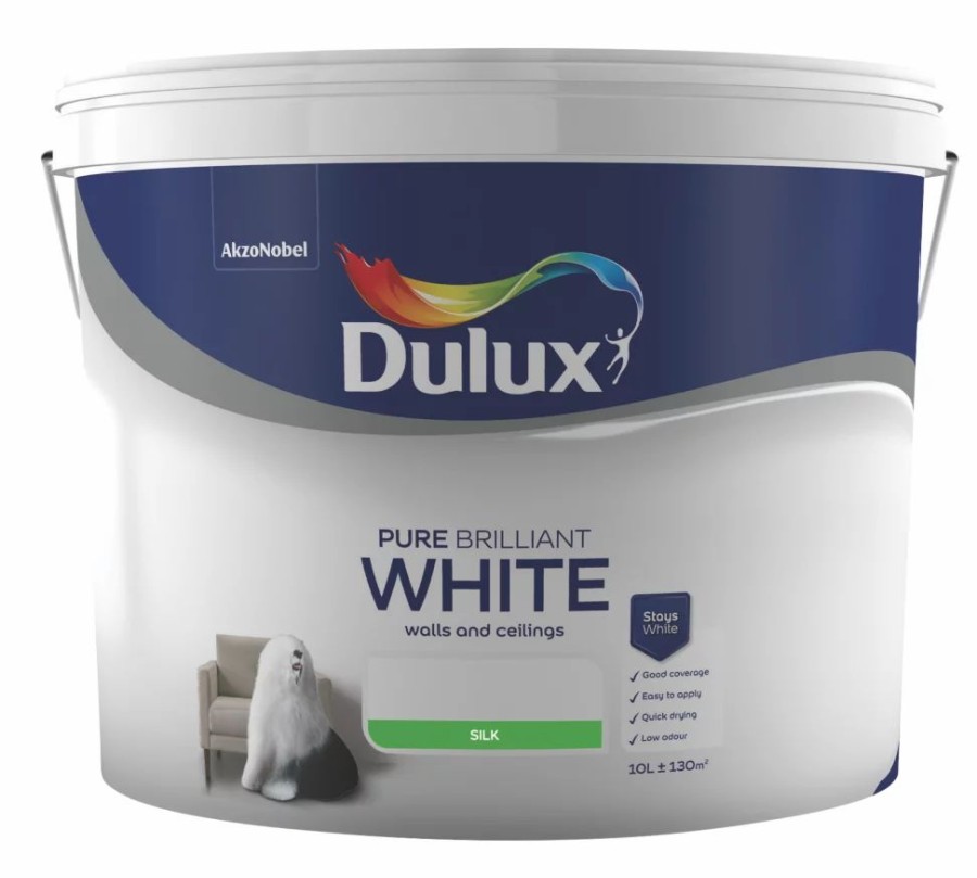 Decorating * | Dulux Silk Pure Brilliant White Emulsion Paint 10Ltr