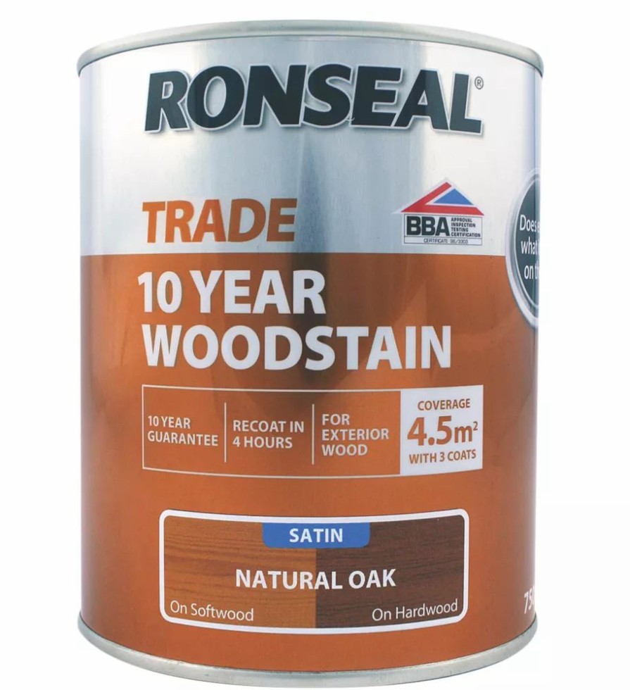 Decorating * | Ronseal Trade 10 Year Woodstain Satin Natural Oak 750Ml