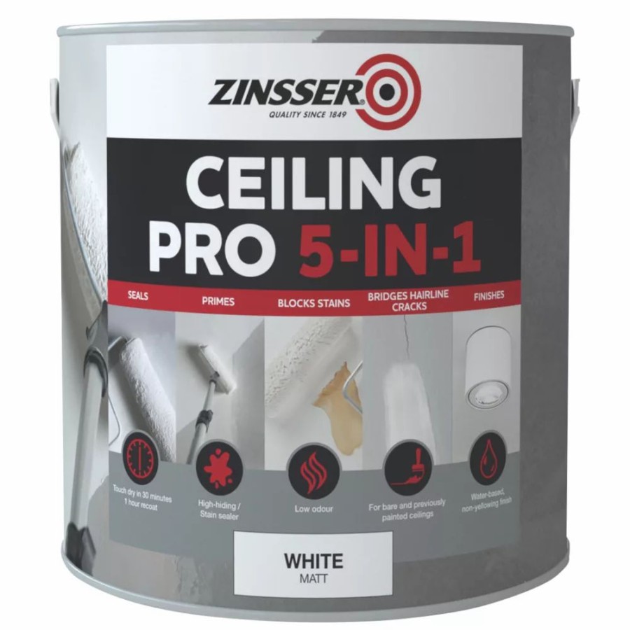 Decorating * | Zinsser Ceiling Pro 5-In-1 Paint White 2.5Ltr