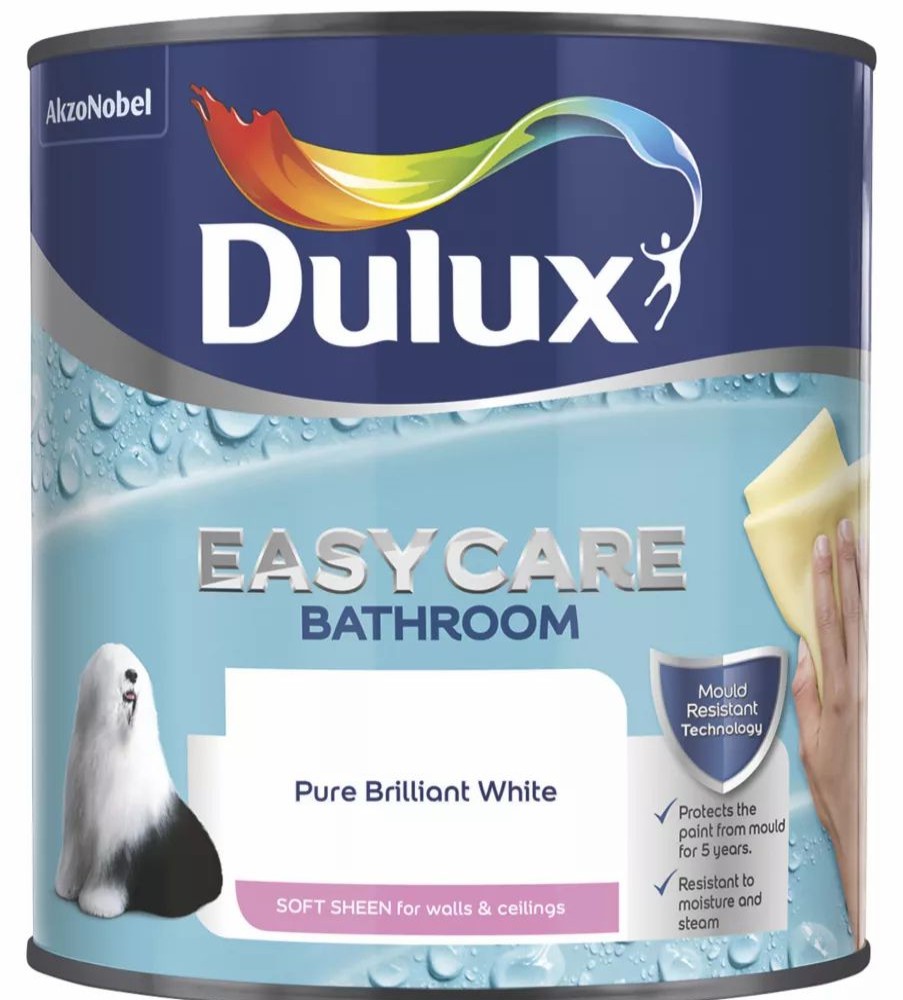 Decorating * | Dulux Easycare Soft Sheen Pure Brilliant White Emulsion Bathroom Paint 2.5Ltr