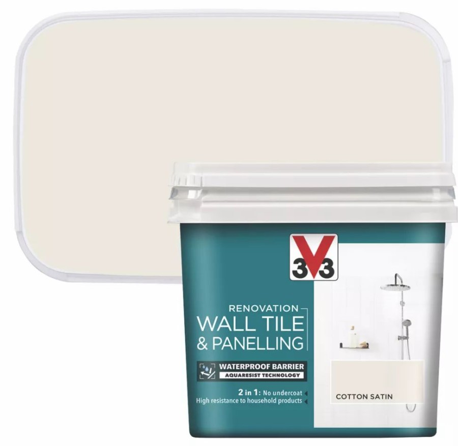 Decorating * | V33 Satin Cotton Off-White Acrylic Wall Tile & Panelling Paint 750Ml