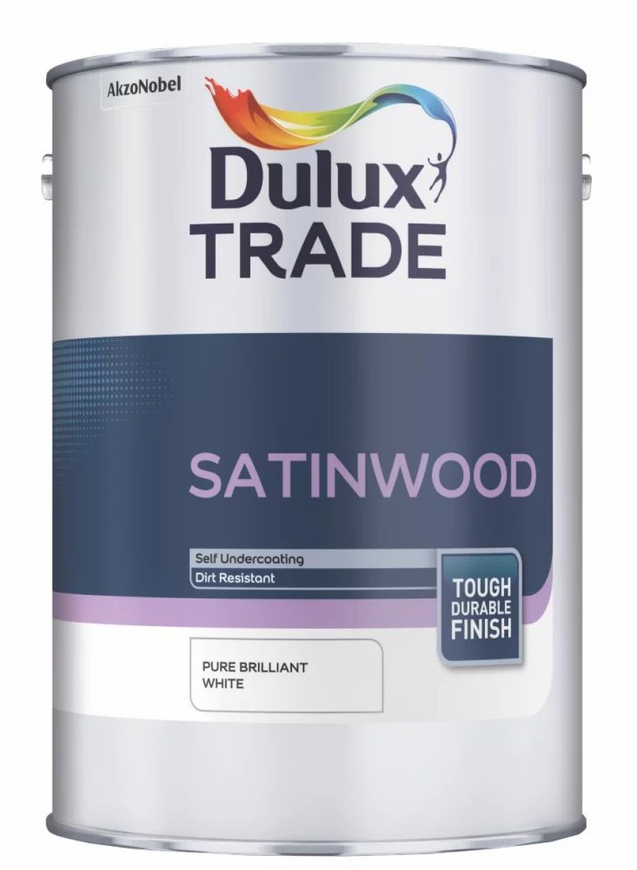 Decorating * | Dulux Trade Satin Pure Brilliant White Trim Paint 1Ltr