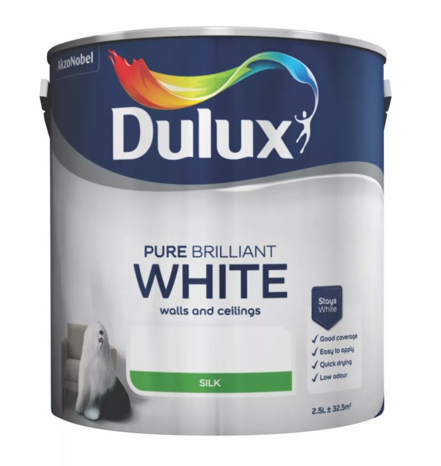 Decorating * | Dulux Silk Pure Brilliant White Emulsion Paint 2.5Ltr