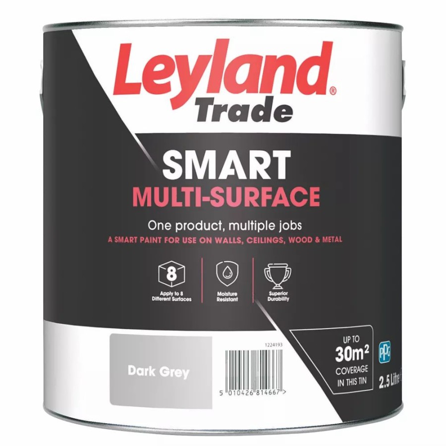 Decorating * | Leyland Trade Smart Eggshell Dark Grey Emulsion Multi-Surface Paint 2.5Ltr