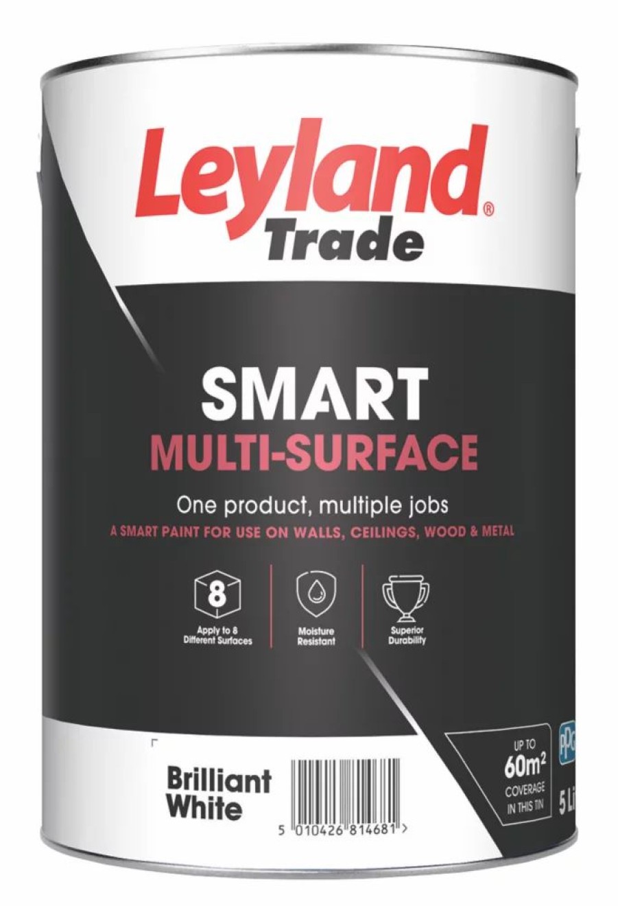 Decorating * | Leyland Trade Smart Eggshell Brilliant White Emulsion Smart Multi-Surface Paint 5Ltr