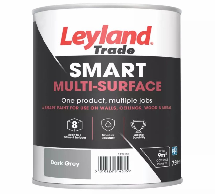 Decorating * | Leyland Trade Smart Eggshell Dark Grey Emulsion Multi-Surface Paint 750Ml