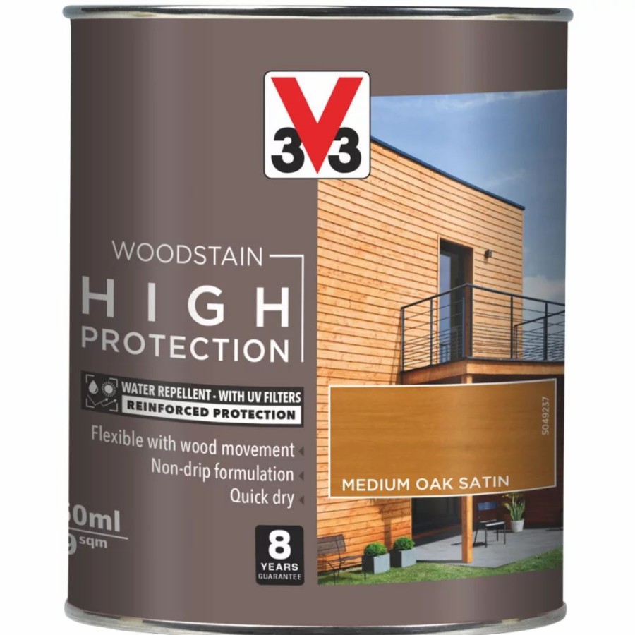 Decorating * | V33 High-Protection Exterior Woodstain Satin Medium Oak 750Ml