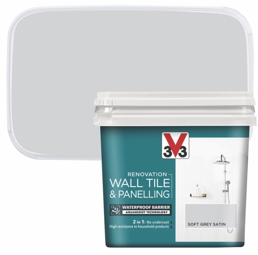 Decorating * | V33 Satin Soft Grey Acrylic Wall Tile & Panelling Paint 750Ml