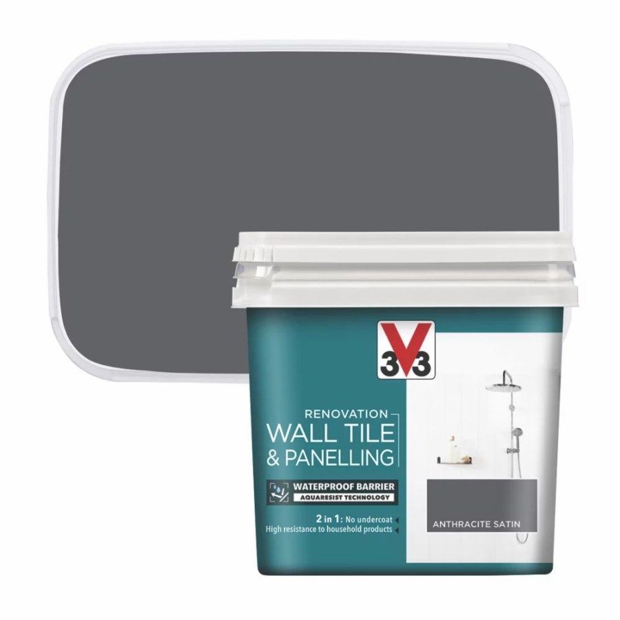 Decorating * | V33 Satin Anthracite Grey Acrylic Wall Tile & Panelling Paint 750Ml