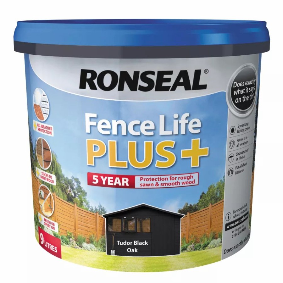 Decorating * | Ronseal Fence Life Plus Shed & Fence Treatment Tudor Black Oak 9Ltr