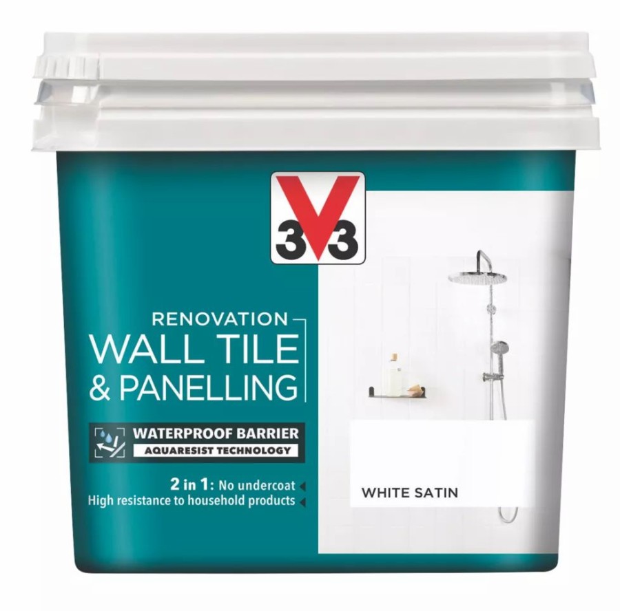 Decorating * | V33 Satin White Acrylic Wall Tile & Panelling Paint 750Ml