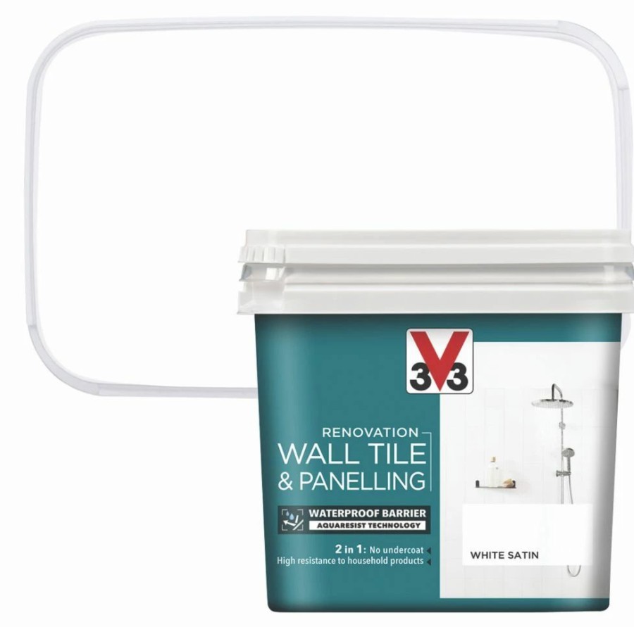 Decorating * | V33 Satin White Acrylic Wall Tile & Panelling Paint 750Ml