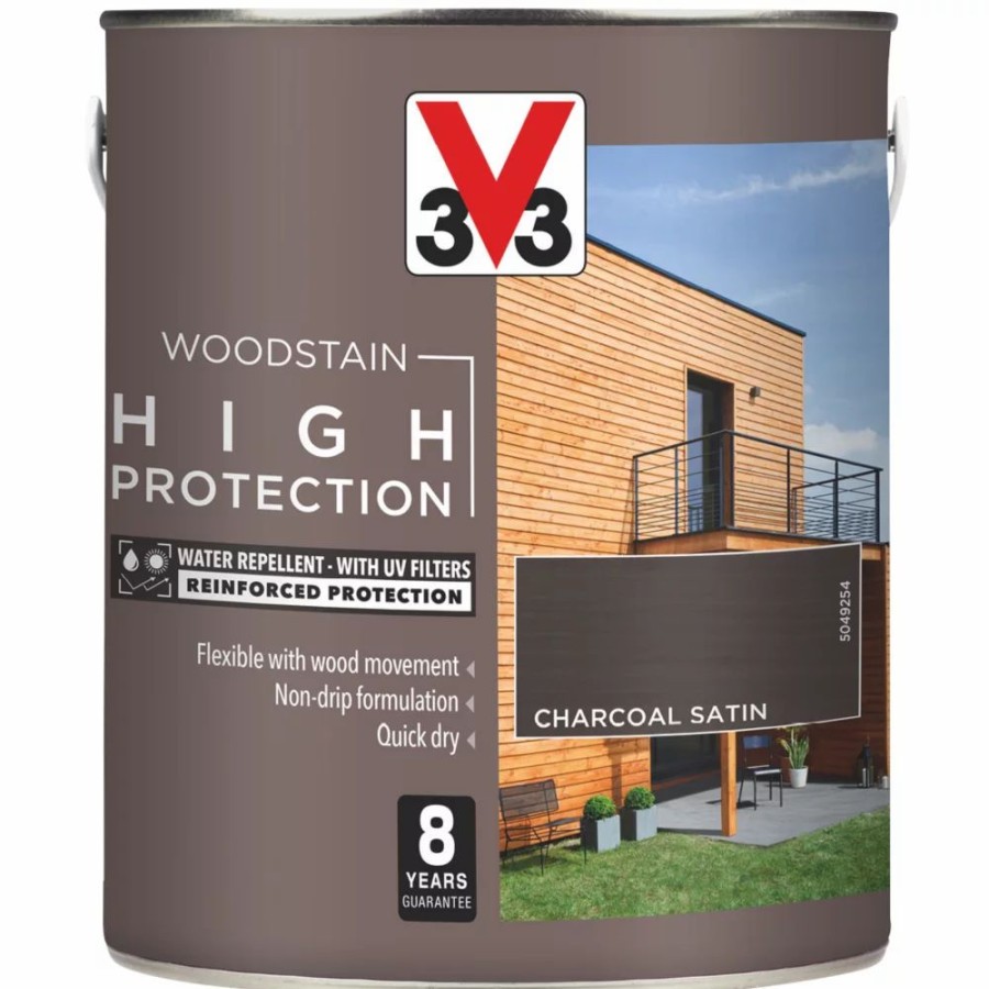 Decorating * | V33 High-Protection Exterior Woodstain Satin Charcoal 2.5Ltr