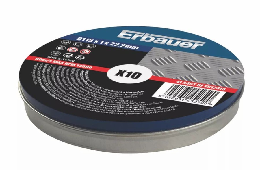 Angle Grinder Discs * | Erbauer Stainless Steel Cutting Discs 4 1/2" (115Mm) X 1 X 22.2Mm 10 Pack