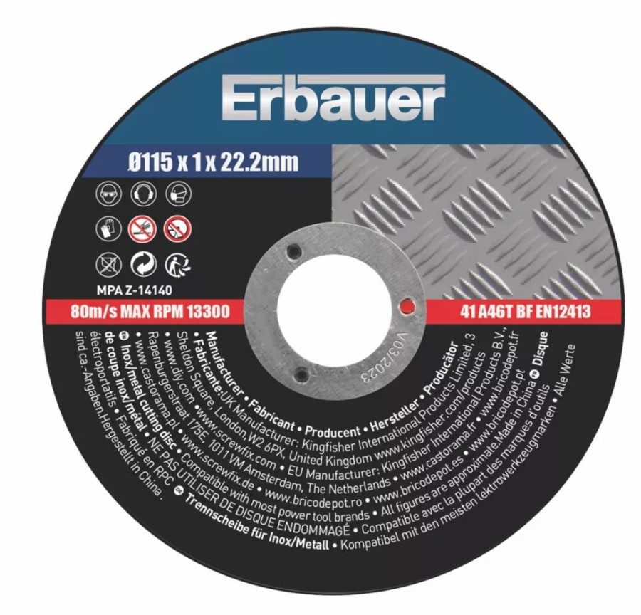 Angle Grinder Discs * | Erbauer Stainless Steel Cutting Discs 4 1/2" (115Mm) X 1 X 22.2Mm 10 Pack