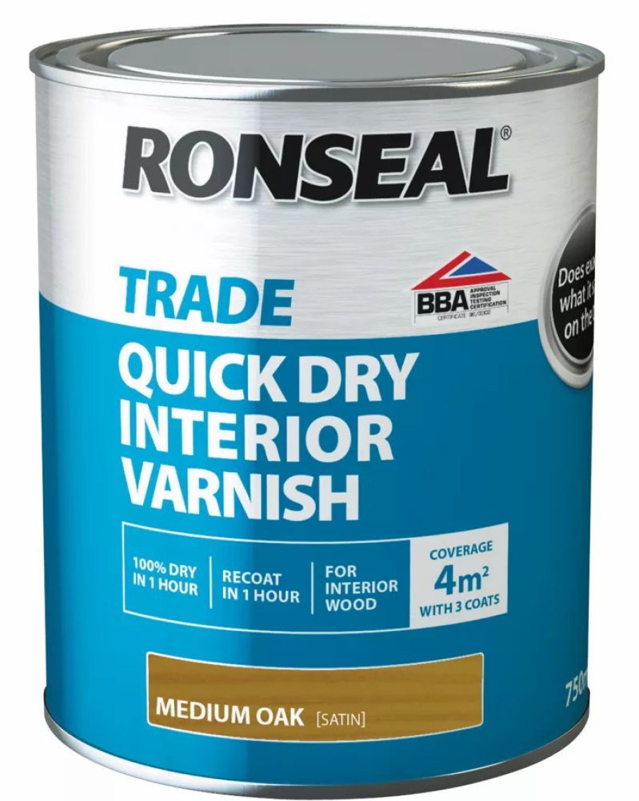 Decorating * | Ronseal Trade Quick-Dry Interior Varnish Satin Medium Oak 750Ml