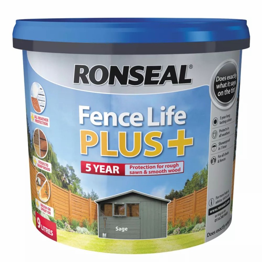 Decorating * | Ronseal Fence Life Plus Shed & Fence Treatment Sage 9Ltr