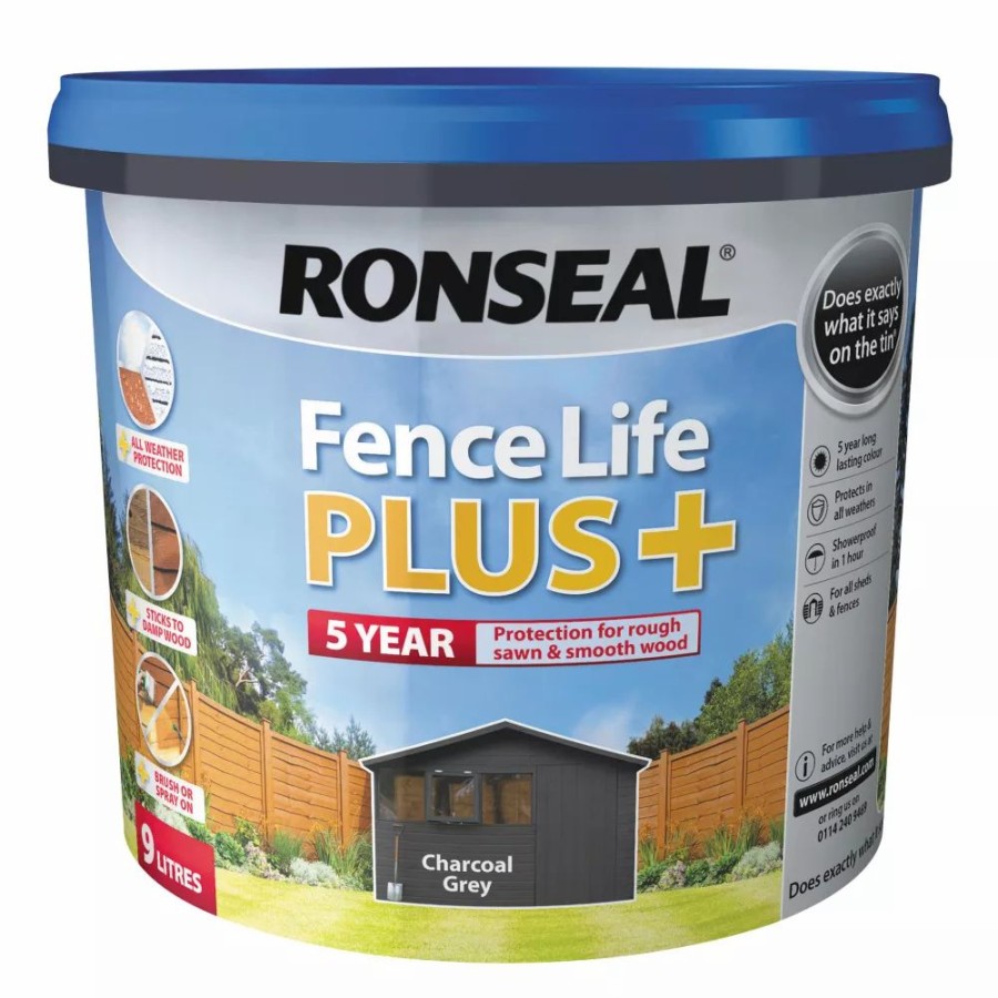 Decorating * | Ronseal Fence Life Plus Shed & Fence Treatment Charcoal Grey 9Ltr