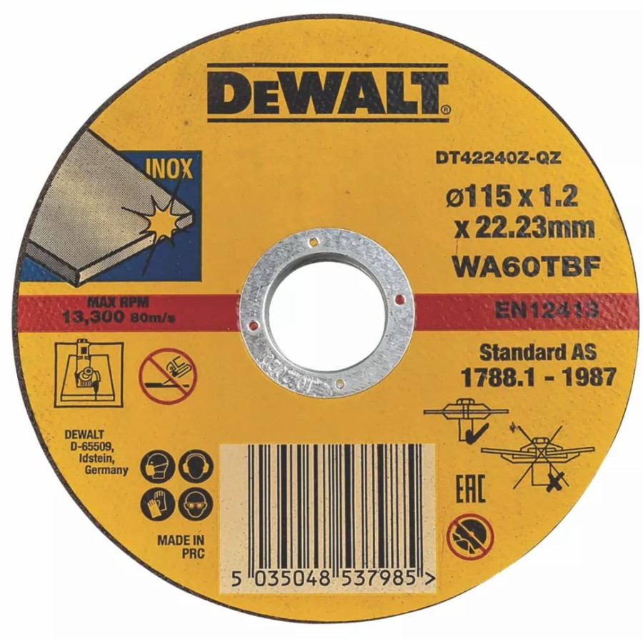 Angle Grinder Discs * | Dewalt Dt42335Tz-Qz Stainless Steel Metal Cutting Discs 4 1/2" (115Mm) X 1.2 X 22.2Mm 10 Pack