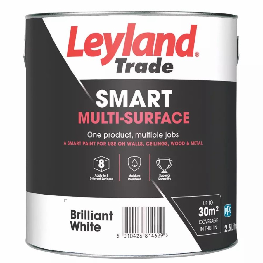 Decorating * | Leyland Trade Smart Eggshell Brilliant White Emulsion Smart Multi-Surface Paint 2.5Ltr