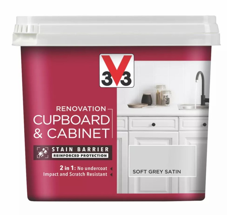 Decorating * | V33 Satin Soft Grey Trim Cabinet Paint 750Ml