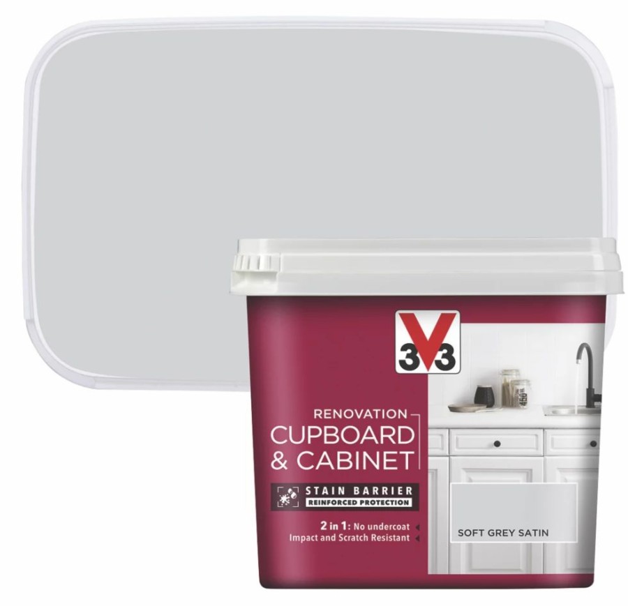 Decorating * | V33 Satin Soft Grey Trim Cabinet Paint 750Ml