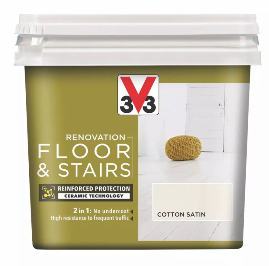 Decorating * | V33 Satin Cotton Off-White Acrylic Floor & Stair Paint 750Ml