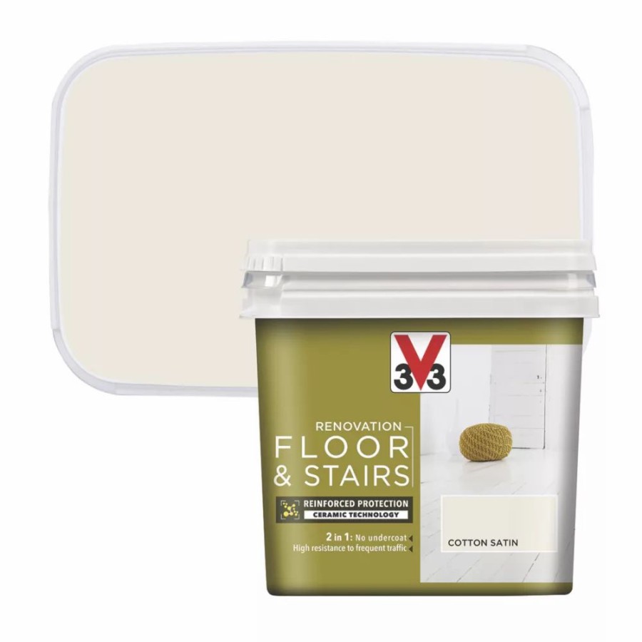 Decorating * | V33 Satin Cotton Off-White Acrylic Floor & Stair Paint 750Ml